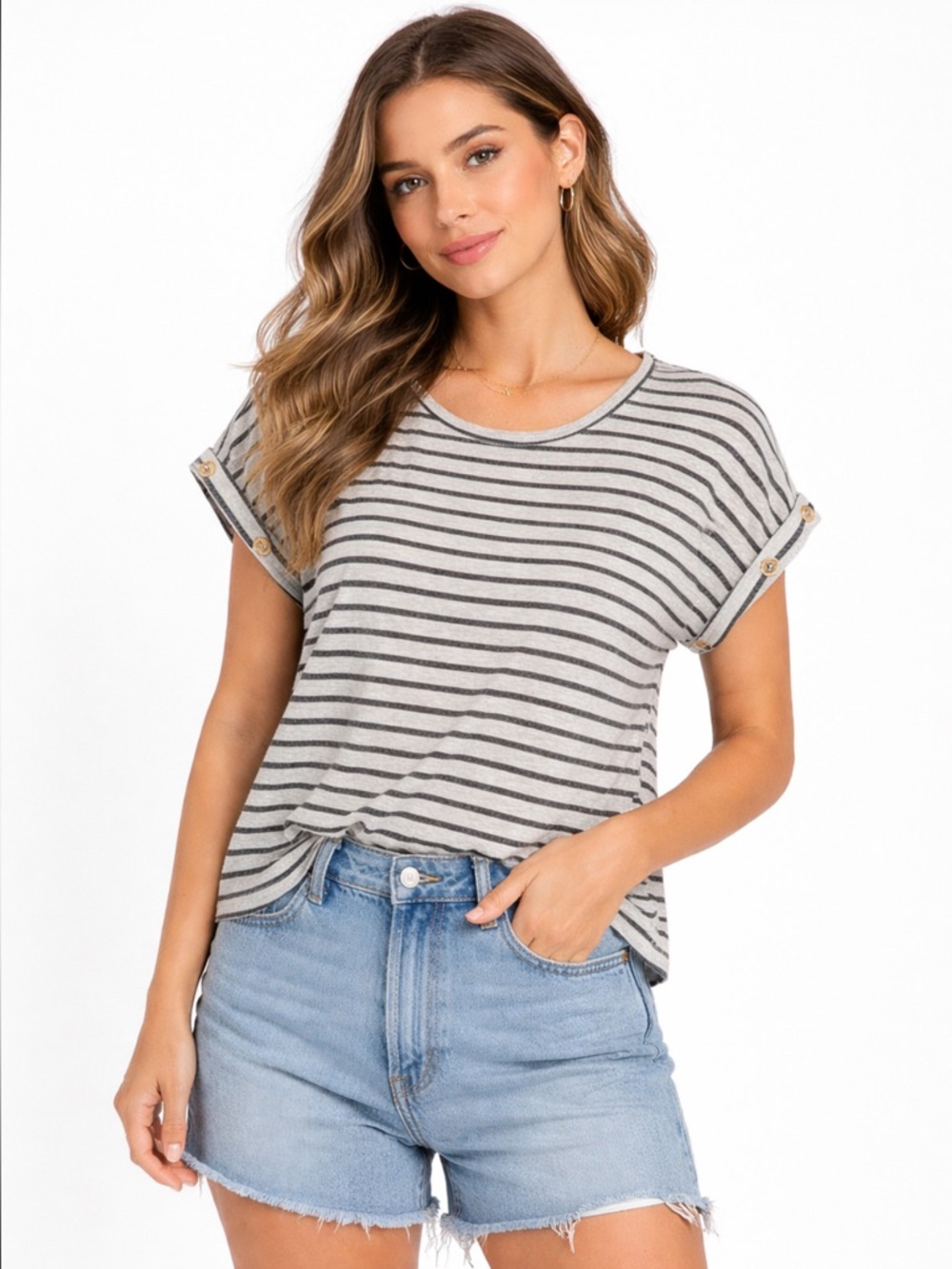 Love Scarlett ($38) Poly/Linen Striped Tee - PTP 21